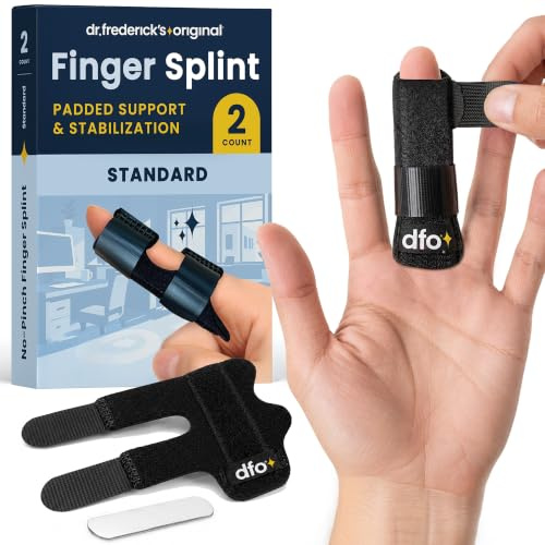 Dr. Frederick's Trigger Finger Splint - 2 ct - HSA/FSA - Index, Middle & Ring Fingers - Padded Brace for Arthritis, Mallet Finger, Tendonitis - Adjustable, Doctor-Developed - Regular Black