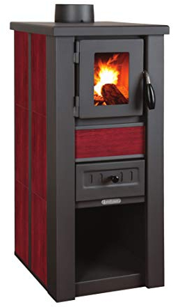 ProTermo Lava Ceramic Kaminofen Rot - 6,5 kW Heizleistung - 35x44x78 cm Holzofen mit Schamottsteinen mit Sichtfenster Holz Kamin - Bauart 2