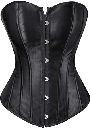 Kelvry Women's Plus Size Gothic Lingerie Satin Lace up Boned Overbust Corsets Shapewear Outfit