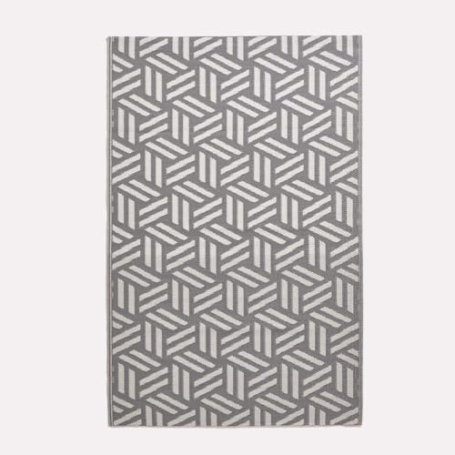 HOMESCAPES Tapis extérieur résistant Pluie et UV, Tapis de Jardin imperméable réversible Gris Luna, 150 x 240 cm, Intérieur extérieur terrasse Balcon
