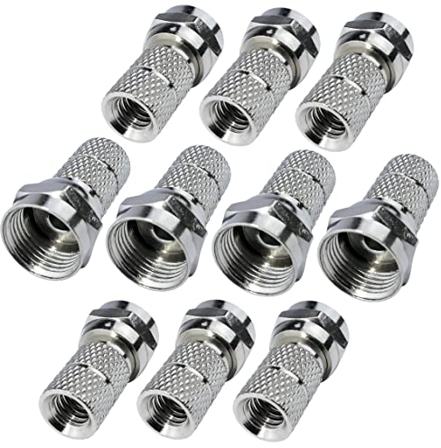 AERZETIX – C53752 - Lot de 10 fiches/connecteurs/raccords SAT F mâle - à visser - pour câble 3C2V TV antenne récepteur satellite parabole télé - longueur 20 mm - couleur argent - en métal
