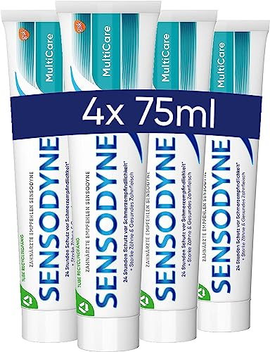 Sensodyne Gel MultiCare Zahnpasta, Tägliche Zahnpasta mit Fluorid, 4x75ml, bei schmerzempfindlichen Zähnen