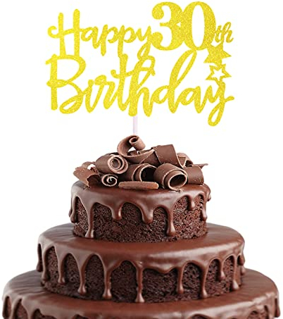 Happy 30th Birthday Cake Topper in Glitter Card,Happy Birthday Cupcake Toppers Gold 30th Birthday Party Decor,Glitter Cake Decoration for Birthday Anniversary Party Decorations (30th, Gold)