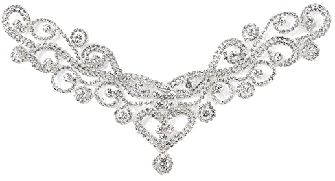 FINGERINSPIRE Aplique de diamantes de imitación con cuello en V para coser/cinturón/tocado, apliques de diamantes de imitación para vestido de novia, adornos de vestido de diamantes de imitación