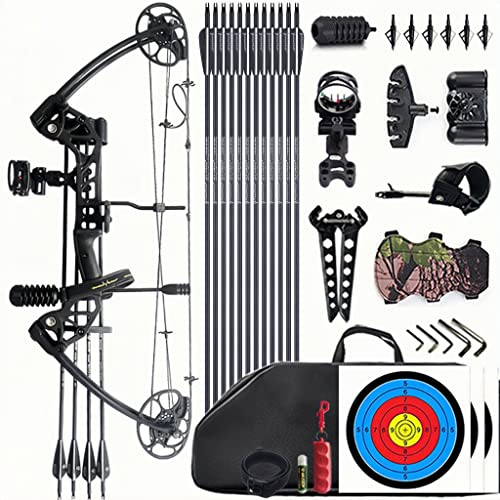 Lanneret Compound Bow and Archery Sets - Right Hand Archery Compound Bows 0-70 lbs Draw Weight Adjustable for Adults and Beginners，Hunting Bow Kit for Beginner，Black Righthanded