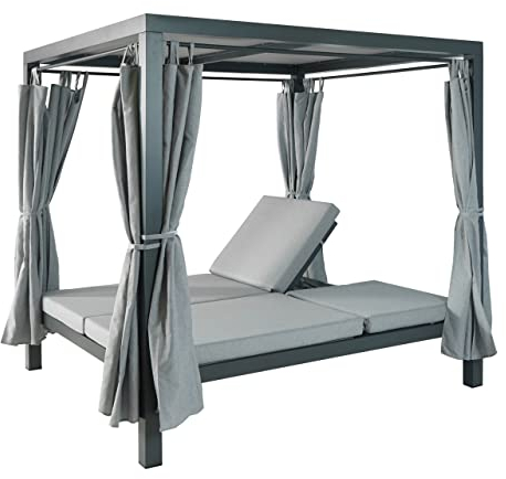 Mendler Lounge-Gartenliege HWC-J66, XL Sonnenliege Bali-Liege Doppelliege Outdoor-Bett Daybed, 10cm-Polster Olefin - grau