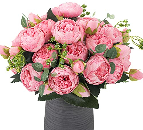 LUWENER Lot de 4 Paquets de Fleurs de Pivoine artificielles avec 20 têtes de Faux Pivoine en Soie pour Mariage, Maison, Table de fête, décoration de fenêtre (Rose)