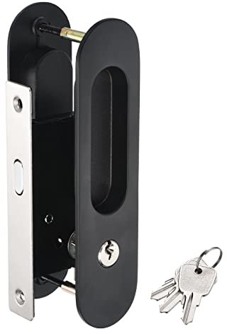PATIKIL Sliding Door Lock, Invisible Recessed Handle Latch, Privacy Pocket Door Lock with Keys for Wood Furniture Hardware, Black