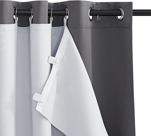 PONY DANCE Blackout Lining Curtain - 2 Panels Thermal Insulated Tab Top Curtains for Bedroom, Apartment Office, Privacy Curtains with Hooks and Rings, Greyish White, 64 x 68 Inch Drop