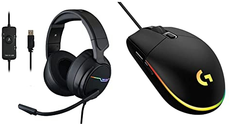 THE G-LAB Korp Thallium Gaming-Kopfhörer, USB, 7.1 & Logitech G203 Gaming-Maus mit anpassbarer LIGHTSYNC RGB-Beleuchtung, 6 programmierbare Tasten, spieletauglicher Sensor, Schwarz