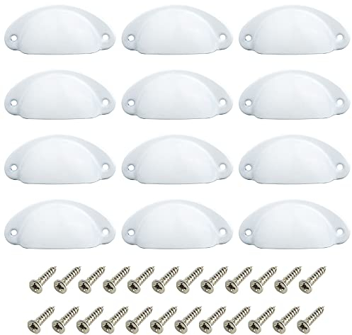 CEEYSEE 12 Stück Muschelgriff Möbelgriffe Set 81 X 35mm Antik Vintage Schrank Griffe Mit Schrauben für Küche Kabinett Kleiderschrank Schublade (KLSB/Weiß)