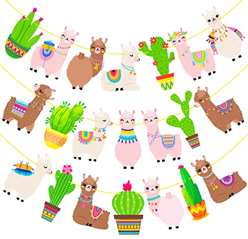 Lama-Party-Banner, Lama, Geburtstagsparty-Dekorationen, 2 Stück, Alpaka-Karton, Ausschnitt-Banner für Lama, Kaktus, Babyparty, Fiesta, mexikanisches Lama, Party-Dekorationen