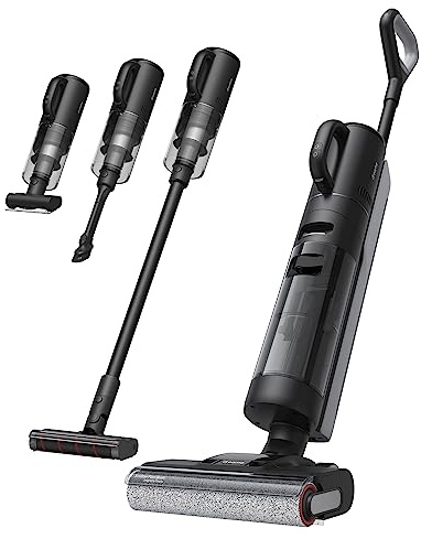 DREAME H12 Dual Vacuum Mop, 4-in-1 Cordless Vacuum Mop Combo, Wet Dry Vacuum Cleaner for Hard Floor, Cordless Vacuum for Multi-Surface, One-Step Self Cleaning with Hot Air Drying, Black