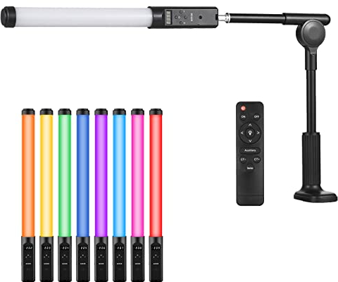 Camnoon Tubo de luz RGB de LED 3200K-5500K Regulable 9 Efectos Mano con Soporte de luz con Clip de Escritorio Control Remoto de Coloridos para Live Streaming Producto Fotografía de Retrato