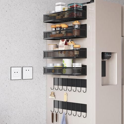 UMDONX Gewürzregal Magnetisch, 6 Stück Magnetisches Gewürzregal für Kühlschrank, Gewürzregal Ohne Bohren, Kühlschrank Magnet Organizer Geeignet für Küchen, Schlafzimmer, Waschräume usw. Schwarz