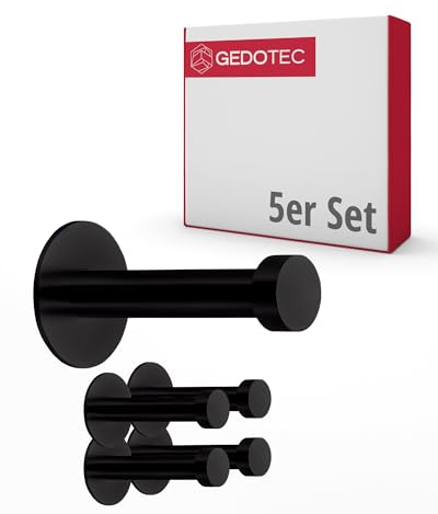 Gedotec Garderoben-Haken | UP | Aufhänger Tiefe: 52 mm | 5 Stück | schwarz Kleiderhaken Edelstahl | Wand-Garderobe zum Schrauben | Mantelhaken Vintage | Design Wandhaken mit Befestigungsmaterial