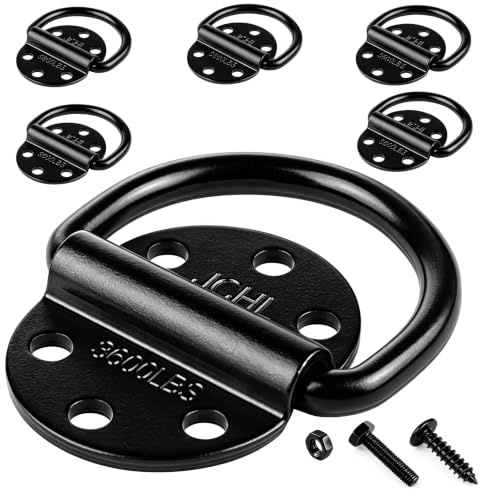 JCHL D-Rings Tie Downs Anchors Heavy Duty Steel 3600 Pound Capacity Lashing Rings for Loads on Trailers Trucks RV Campers Vans ATV SUV Boats Tie Down Ring with Screws&Bolts (6-Packs)