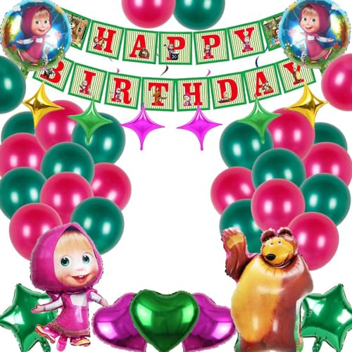 41Stk Geburtstags Dekorationen, Party Supplies, Geburtstag Dekoration Set,Mascha und Der Bär Folienballon,Mascha und der Bär Geburtstag Deko, Kinder Partyballon,Aluminiumfolienballons