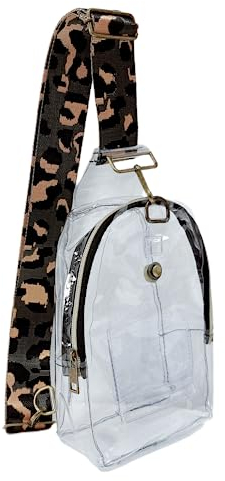 Transparente Umhängetasche, transparente Bauchtasche, Stadion-zugelassen, für Frauen, transparenter Gürtel, Crossbody-Tasche, Geldbörsen, Sportveranstaltungen, Schwarz-grauer Leopard