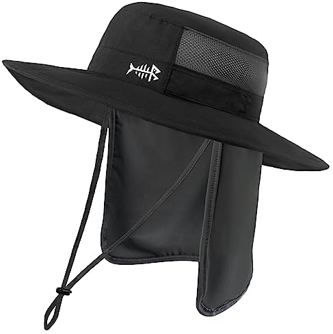 Bassdash Sonnenhut Fischerhut Bucket Hut UPF 50+ UV-Schutz Wasserdichter taktischer Angelhut mit breiter Krempe Einstellbare Größe mit Abnehmbarer Halsklappe für Männer und Frauen