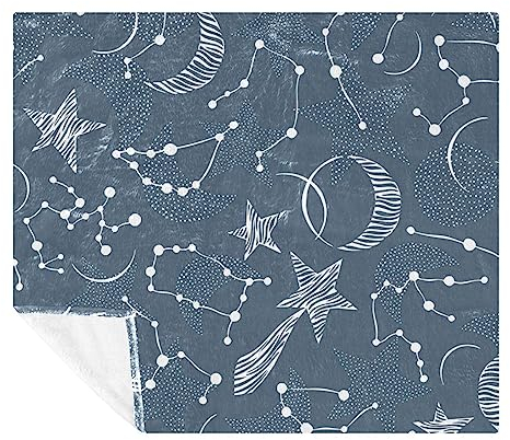 Weiche flauschige Überwürfe Decke für Doppelbett, große Plüsch-Sternzeichen-Astrologie, Sonne, Mond, Sterne, Muster, Decken, 150 x 200 cm, Mikrofaser-Flanelldecken für Sofa, Stühle, Bett