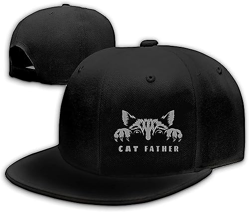 Tijeyi Kochmütze für Herren Snapback Hüte Lustige Flat Bill Hut für Jungen Frauen Verstellbar Snap Pack Baseball Cap Schwarz, Katze Vater, 1