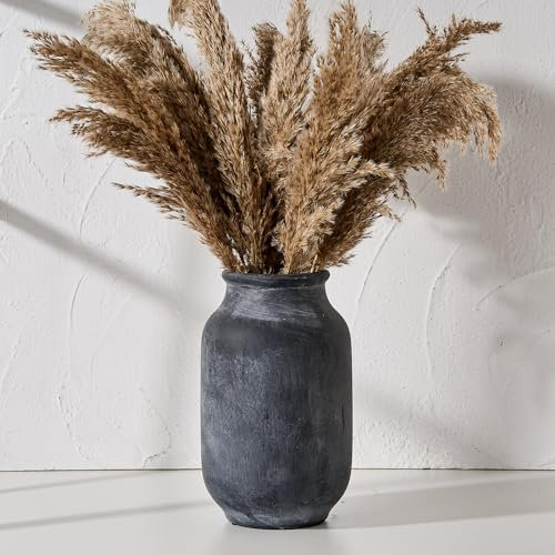 SIDUCAL Vase à Fleurs Rustique | Grand Vase en céramique de 24 cm | Herbe de la Pampa | Décoration de Ferme Moderne pour décoration d'intérieur, Table, Salon, étagère, cheminée, Noir
