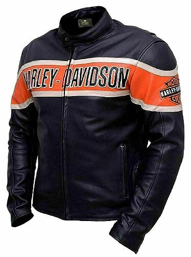 Herren Harley Victory Lane Motorradjacke - Davidson Schwarz Biker Style HD Lederjacke, Schwarz, XXL