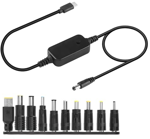 CERRXIAN 1.6FT USB C to DC PD Adapter Cable with 10 Connecor Tips,Type-C to DC Power Cable Output Adjustable Voltage 5V-9V-12V-15V-20V PD Fast Charging Cable