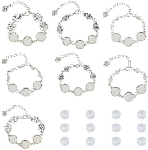 SUPERFINDINGS 7 Styles Armband Blanko Fassungen Mit Glascabochons Legierung Vintage Retro Armbänder Antiksilber Rund DIY Blanko Domen Cameo Armband