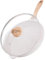 JEETEE Poêle 32 cm avec lid,Poele induction avec revêtement,Poêle a frire antiadhésive,Convient pour toutes les cuisinières,Sans Pfoa, Beige