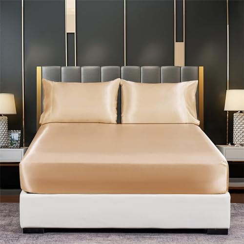 Tospass Satin Spannbettlaken 180x200cm Boxspringbett Topper Khaki dunkel Luxus Seide Glanzsatin Spannbetttuch Glatt Leintuch Weiche Microfaser Bettlaken für Matratze bis 15-30cm Hohe