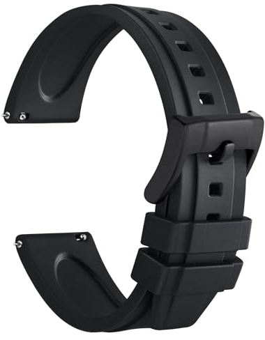 WOCCI 24mm Hevea Uhrenarmband für Herren, FKM Gummi Armband, Schnellverschluss, Schwarzer Schnalle (Schwarz)