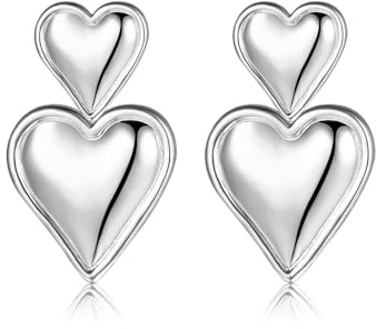 QKEPCY Doppel Herz Ohrringe Glänzend Metallisch Tropfen Ohrhänger Statement Schmuck Damen Accessoires