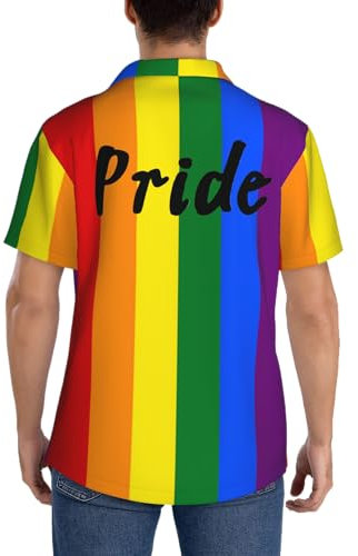 Alidamo Herren Hemden LGBT Gay Pride Regenbogen Sommer Button Down Hawaiihemd Geschenk, V-Pride, XX-Large