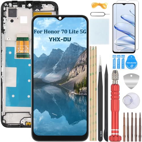 YHX-OU 6.5'' Negro + Marco Pantalla LCD para Honor 70 Lite 5G RBN-NX1 LCD Display Asamblea Pantalla Táctil Completa Reemplazo de Pantalla con Herramienta + Protector de Pantalla