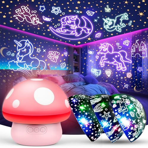 Jouet Fille 2 3 4 5 6 7 8 Ans, Licorne Veilleuse Enfant Sirène Projecteur Licorne Cadeau pour Enfants 3 4 5 6 7 8 9 Ans Anniversaire Jouet Enfant 3-7 Ans Champignon Lampe Jeux Fille 4 5 6 7 8 Ans
