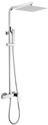 VALAZ Colonne de Douche | Mitigeur Monocommande Douche, Mélangeur Eau Froide et Chaude, Économie d'Eau | Installation Facile, Inoxydable | Longueur 80-120 cm, Pommeau 25 cm, Chromé, Série Cabrera