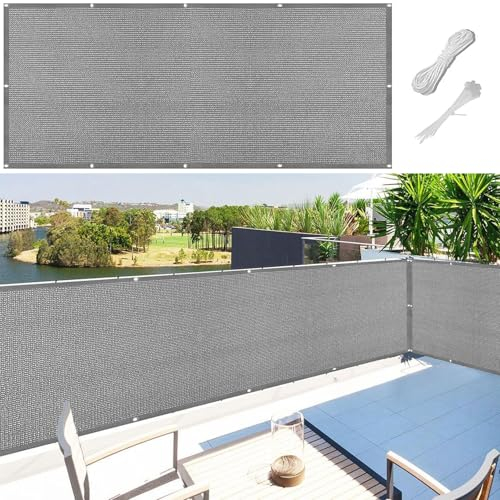 Balkon Sichtschutz mit Ösen 180 x 600 cm Uv-Schutz, Windschutz Balkonverkleidung Balkonbespannung mit Ösen Kabelbinder Und Kordel für Garten Balkon Zaun Terrassen, Hellgrau