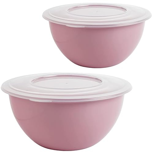 2friends SUSTANIA - Lot de 2 saladiers à salade polyvalents - Modèle rose - Avec couvercle de 5 l - En polypropylène sans BPA - Couleur tendance : rose pastel - Diamètre : 28 cm - Fabrication