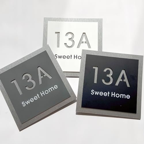 Portes en aluminium composites acryliques personnalisées avec numéros de maison et impression pour extérieur en gris anthracite, noir et blanc - Numéro de rue pour maison, hôtel, magasin, appartement