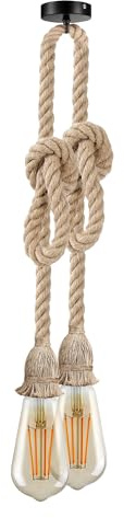 LEDSone 2 Head Hemp Rope Pendant Light, Spider Ceiling Light Fitting | 2-Way E27 Spider Chandelier, 3m Adjustable Hemp Rope, Bulbs Included, for Living Room Kitchen Dining Bar & Loft