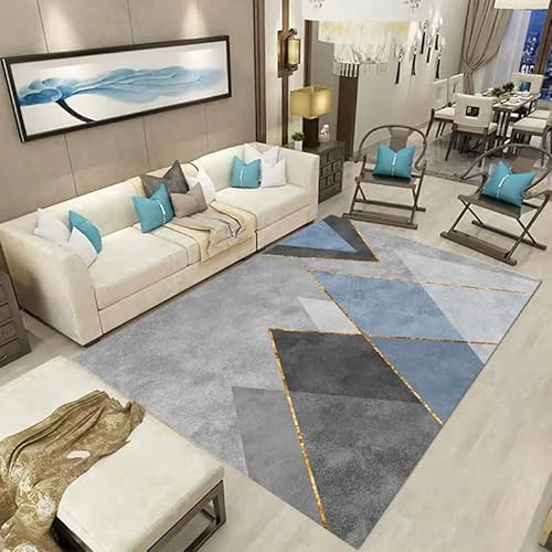 Outdoor Teppich Wetterfest Dreieck Blaugold Teppich Wohnzimmer Teppich Schlafzimmer Tepich rutschfeste Rug Waschbar Carpet für Küche Kinderzimmer Teppich(60x110cm)