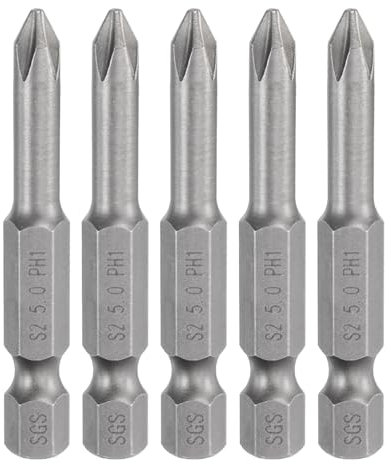 sourcing map 5pcs #1 Phillips Screwdriver Bit PH1 1/4 Hex Shank 2 (50mm) Long Magnetic S2 Steel Industrial Grade Screw Driver Bit Cross Head Electric Drill Bits 0.197 (5mm) Rod