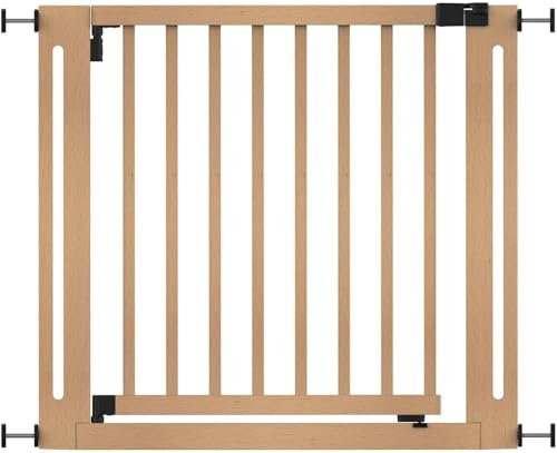 Safetots Barrière Élégante en Bois Naturel, Barrière de Sécurité à Fixation par Pression, Barrière pour Escaliers, Couloirs et Portes, Ouverture Extra Large de 65cm, 87cm - 95cm