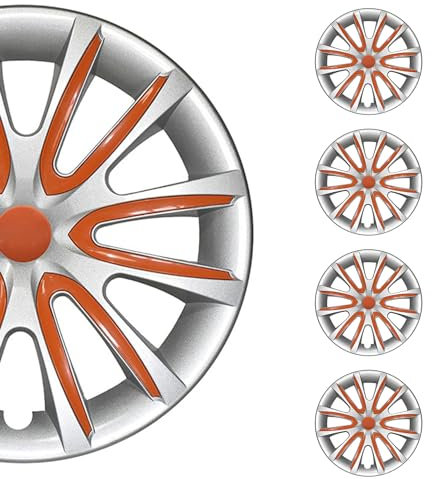OMAC 4X Radkappen Radzierblenden Radblenden 15 Zoll Stahlfelgen Glänzend Grau-Orange