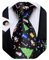 DiBanGu Mens Weihnachten Krawatte Set Lustige festliche Krawatte Gewebte Pocket Square Manschettenknöpfe Set mit Geschenkbox, Schwarz und Grün Weihnachtsbaum