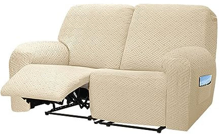 LinFortune Schonbezüge für Relaxsessel 6 Teilig Weicher Dehnbarer Sofabezug Rutschfester Möbelschutz mit Elastischer Unterseite für Kinder Katzen und Hunde (Beige 2 Sitzer)
