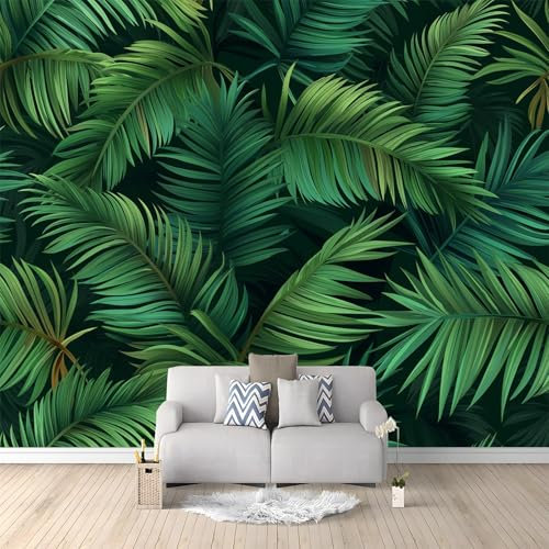 Papier Peint Intissé Feuillage Dense Panoramique Image Vert Maison Chambre 350 x 256 cm Déco Photo Murale Décorative Tenture Murale pour Appartement Décoration Salon