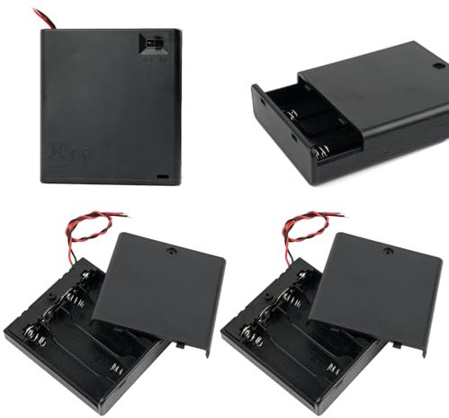 Stemedu 4pcs 4 Cell AA Battery Holder with ON/Off Switch 6V Plastic Battery Case Holder Case with Cover 4 Slots 1.5V AA Battery Storage Box with Wire Leads